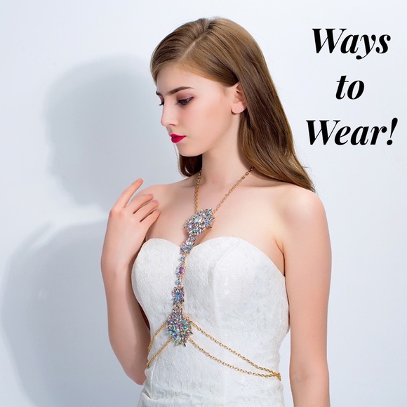 Boho Long Crystal Rhinestone Body Necklace Harness - Picture 15 of 16